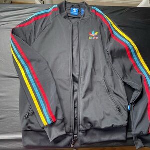 Adidas women’s Black Jacket with Multicolor Stripes